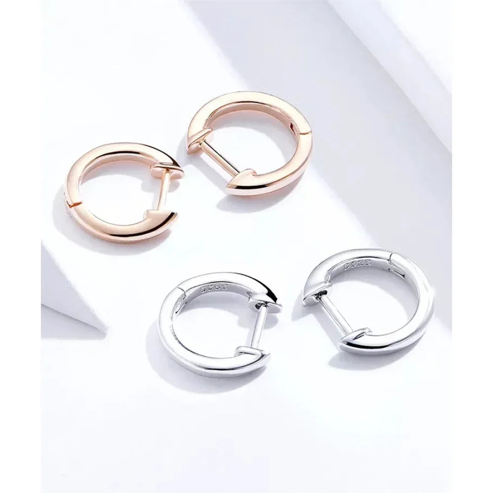 Genuine Sterling Silver Hoop Earrings - Elegant Rose Gold Color - Women's Fashion jewelry SCE808