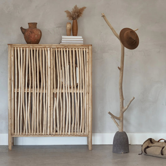 Patère en branche d'arbre et socle en pierre volcanique - Collection Robinson