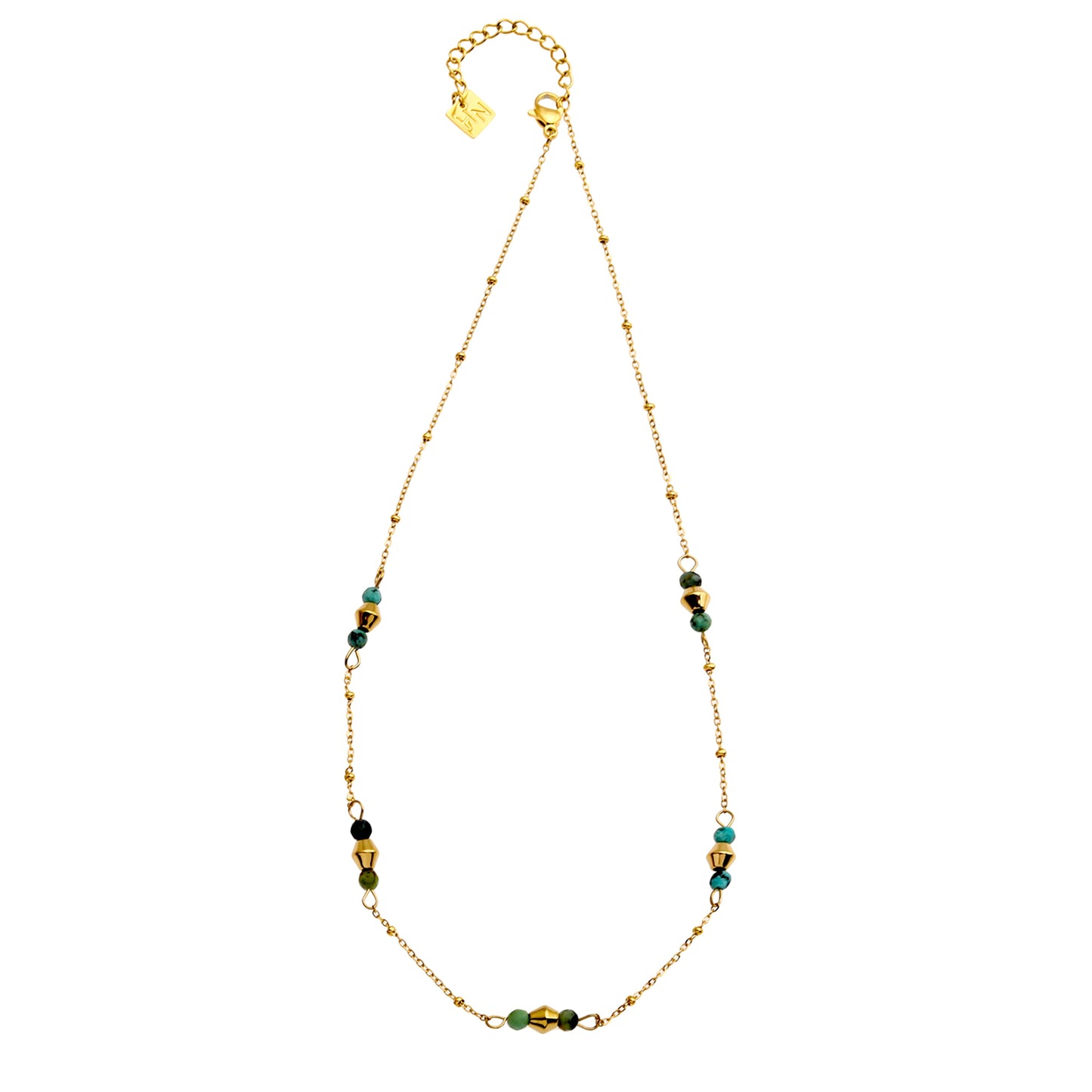 IMANI: Mix Bead Dainty Gold Chain Necklace featuring Natural Stones