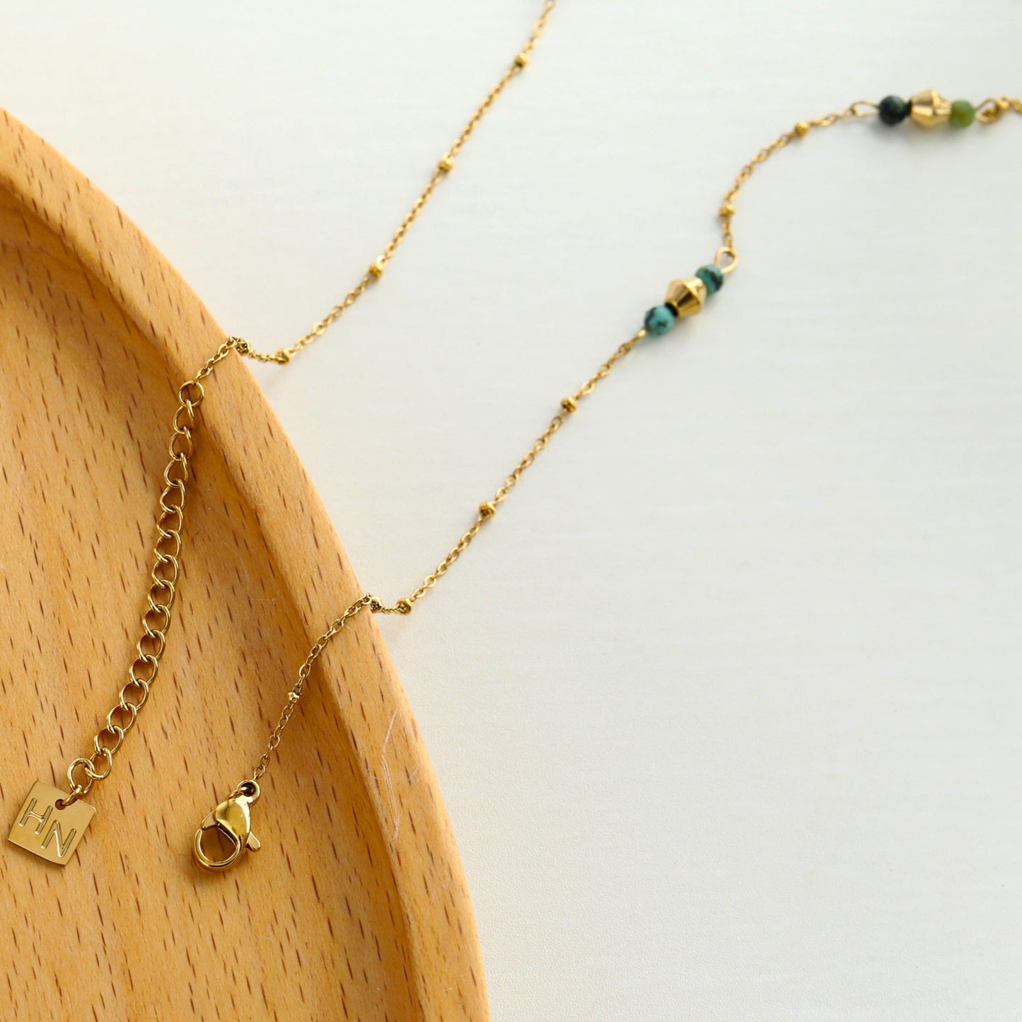 IMANI: Mix Bead Dainty Gold Chain Necklace featuring Natural Stones