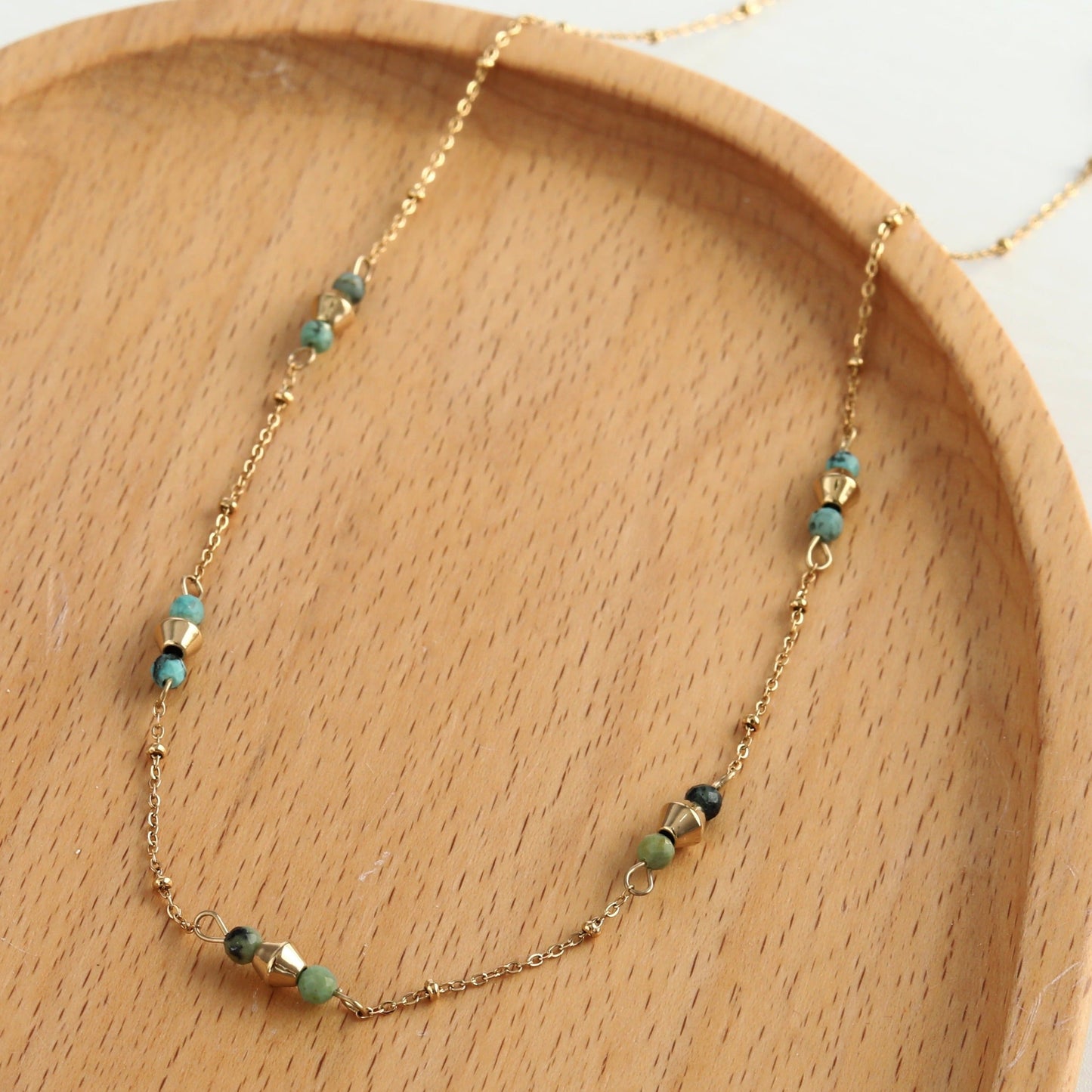 IMANI: Mix Bead Dainty Gold Chain Necklace featuring Natural Stones