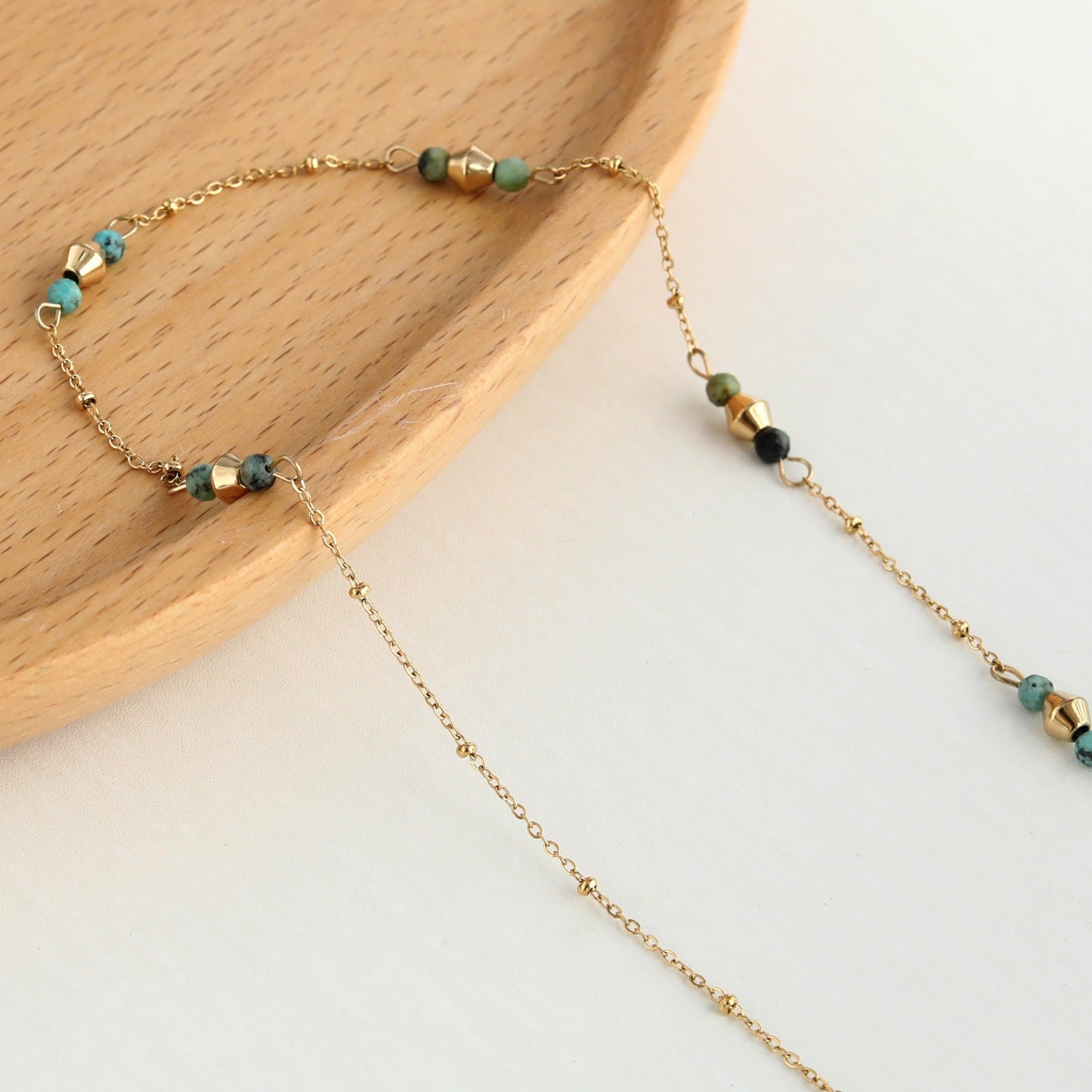 IMANI: Mix Bead Dainty Gold Chain Necklace featuring Natural Stones