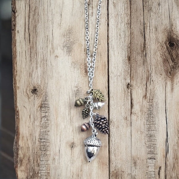 Acorn & Pinecone Necklace – Fall Woodland Pendant Gift
