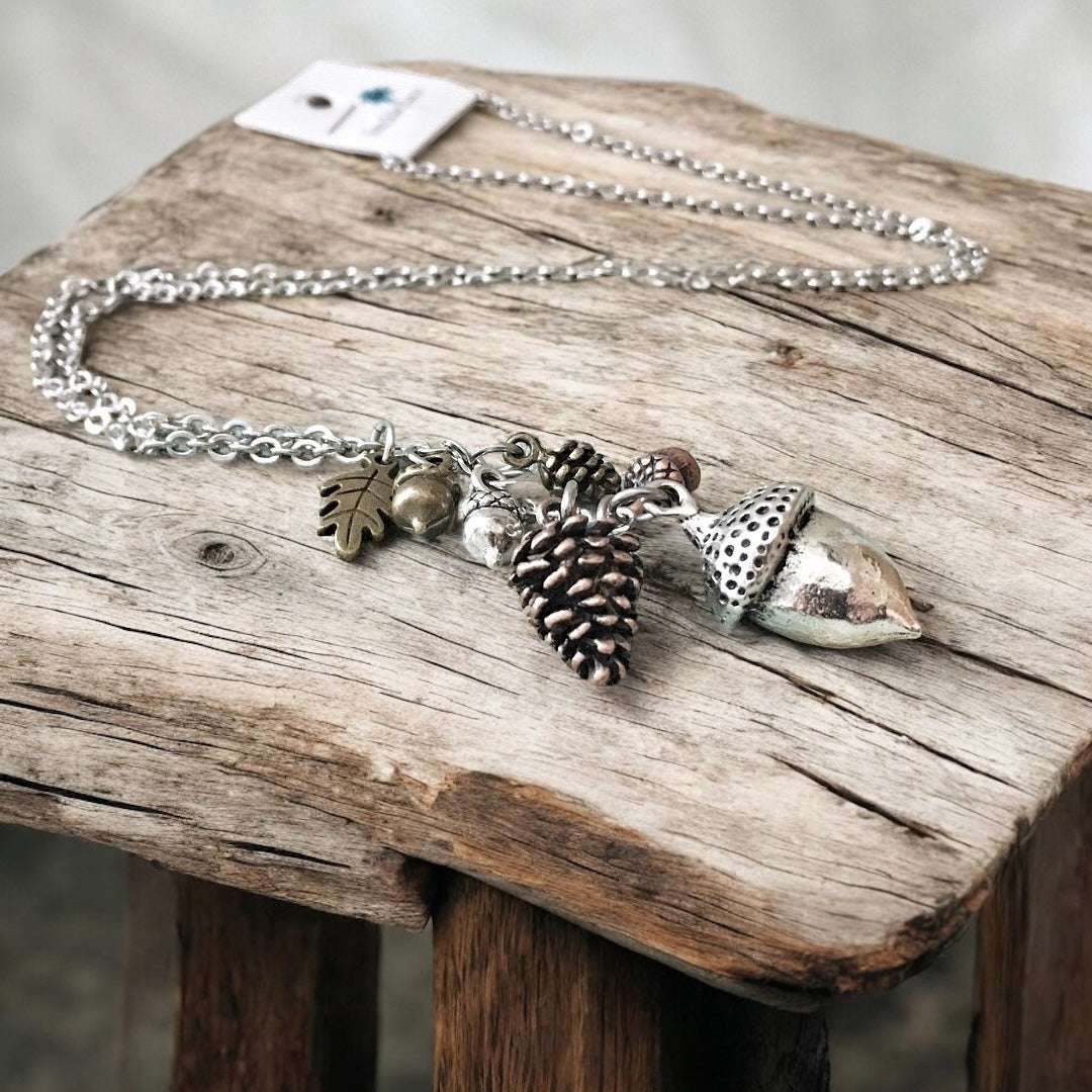 Acorn & Pinecone Necklace – Fall Woodland Pendant Gift