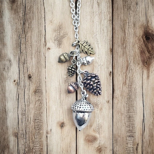 Acorn & Pinecone Necklace – Fall Woodland Pendant Gift