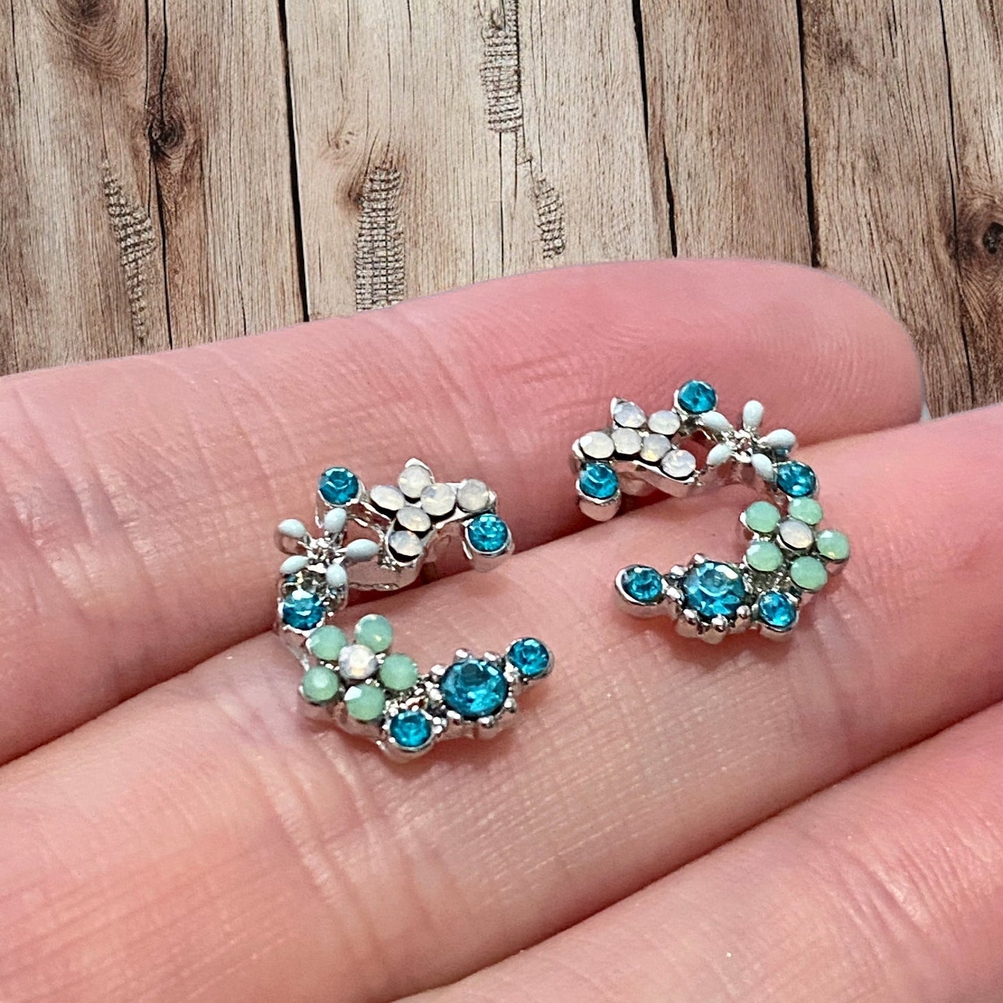 Crescent Bloom Stud Earrings – Floral Halo Design - Sparkle