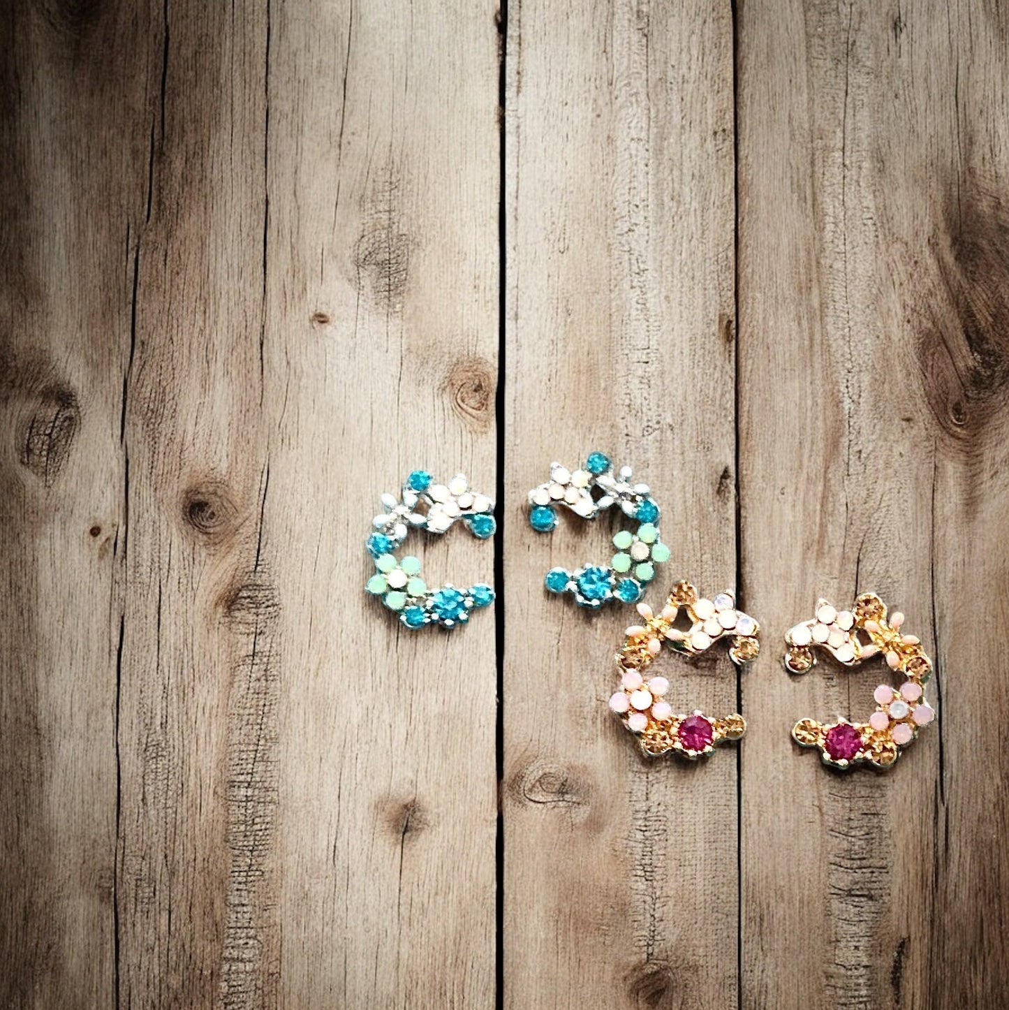 Crescent Bloom Stud Earrings – Floral Halo Design - Sparkle