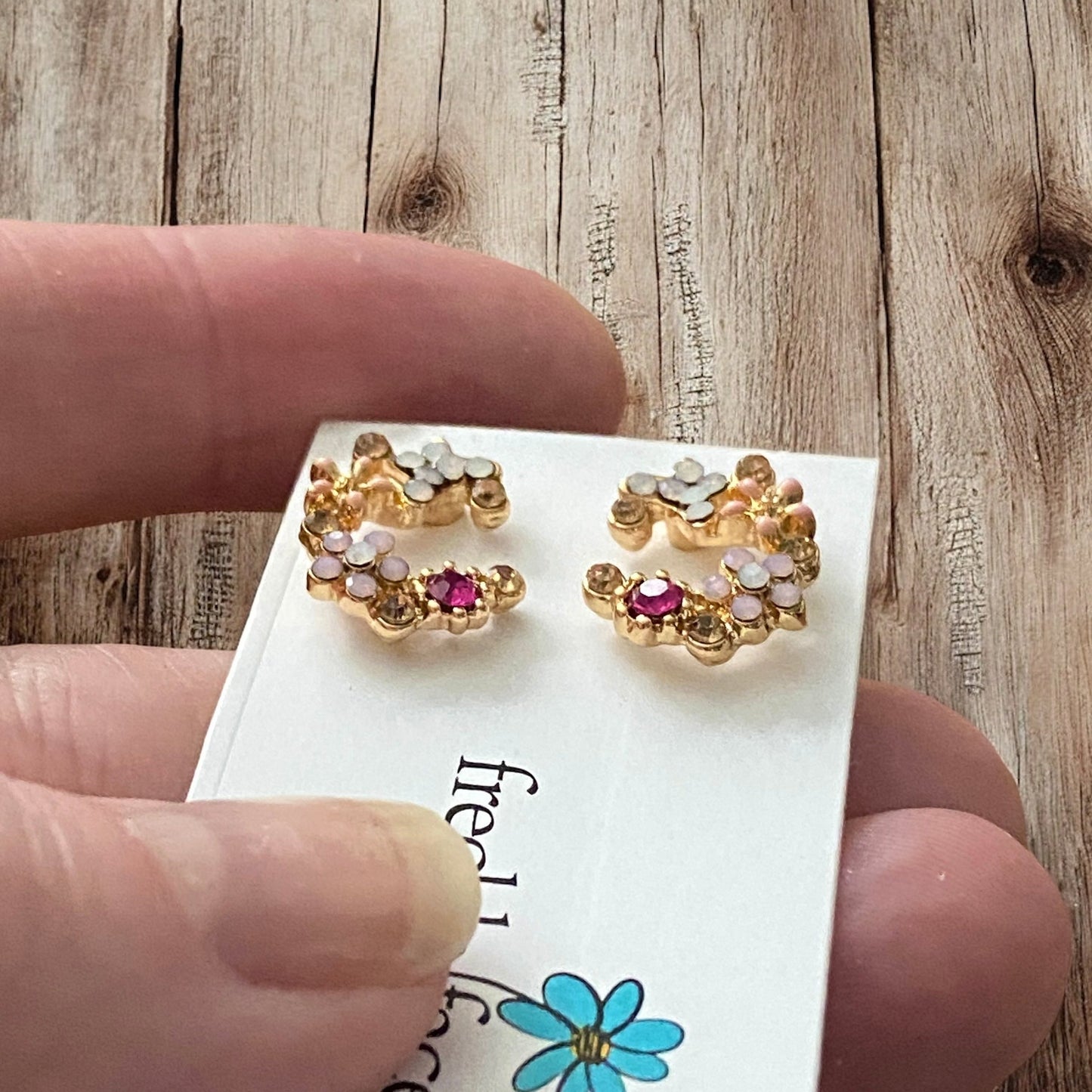 Crescent Bloom Stud Earrings – Floral Halo Design - Sparkle