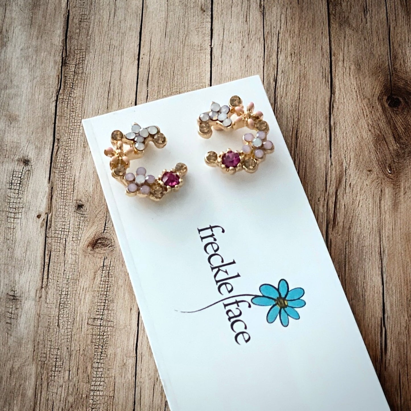Crescent Bloom Stud Earrings – Floral Halo Design - Sparkle