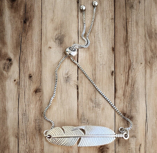 Adjustable Bracelet - Silver Feather