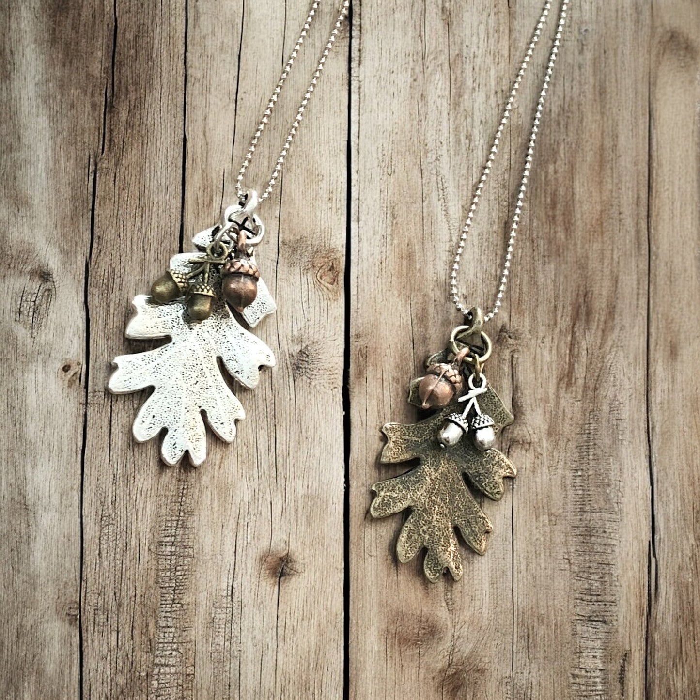 Oak Leaf & Acorn Necklace – Silver-Tone or Bronze-Tone Forest Pendant