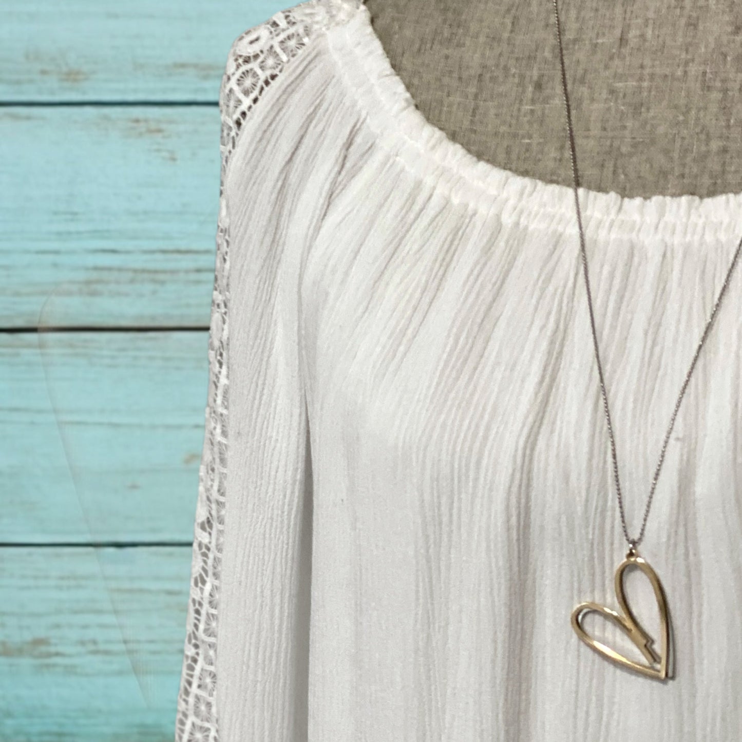 Double Heart Necklace – Long, Mixed Metals, Rose Gold & Silver Pendant