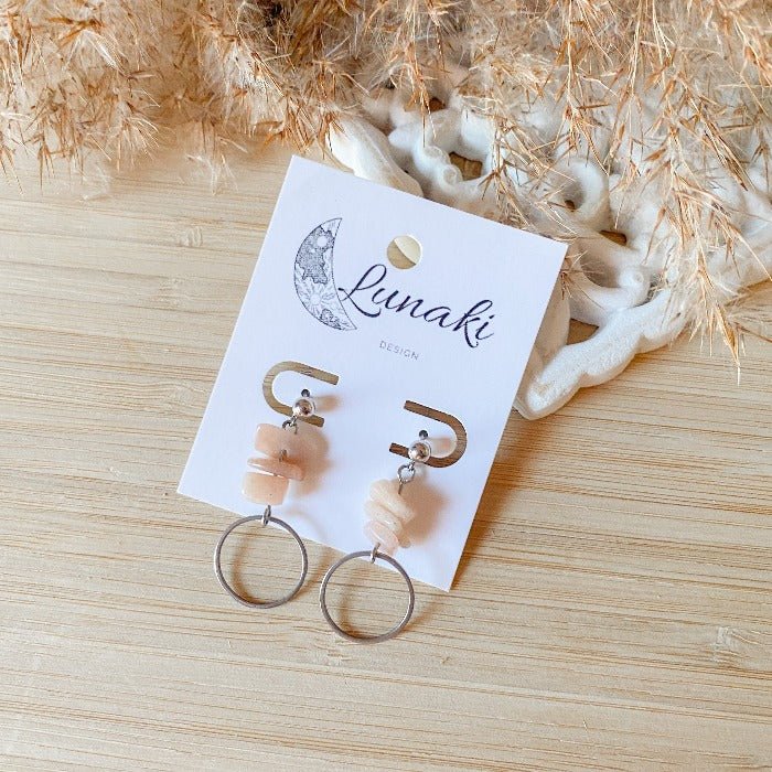 PITAKA | Boucles d'oreilles en pierre de soleil et acier inoxydable