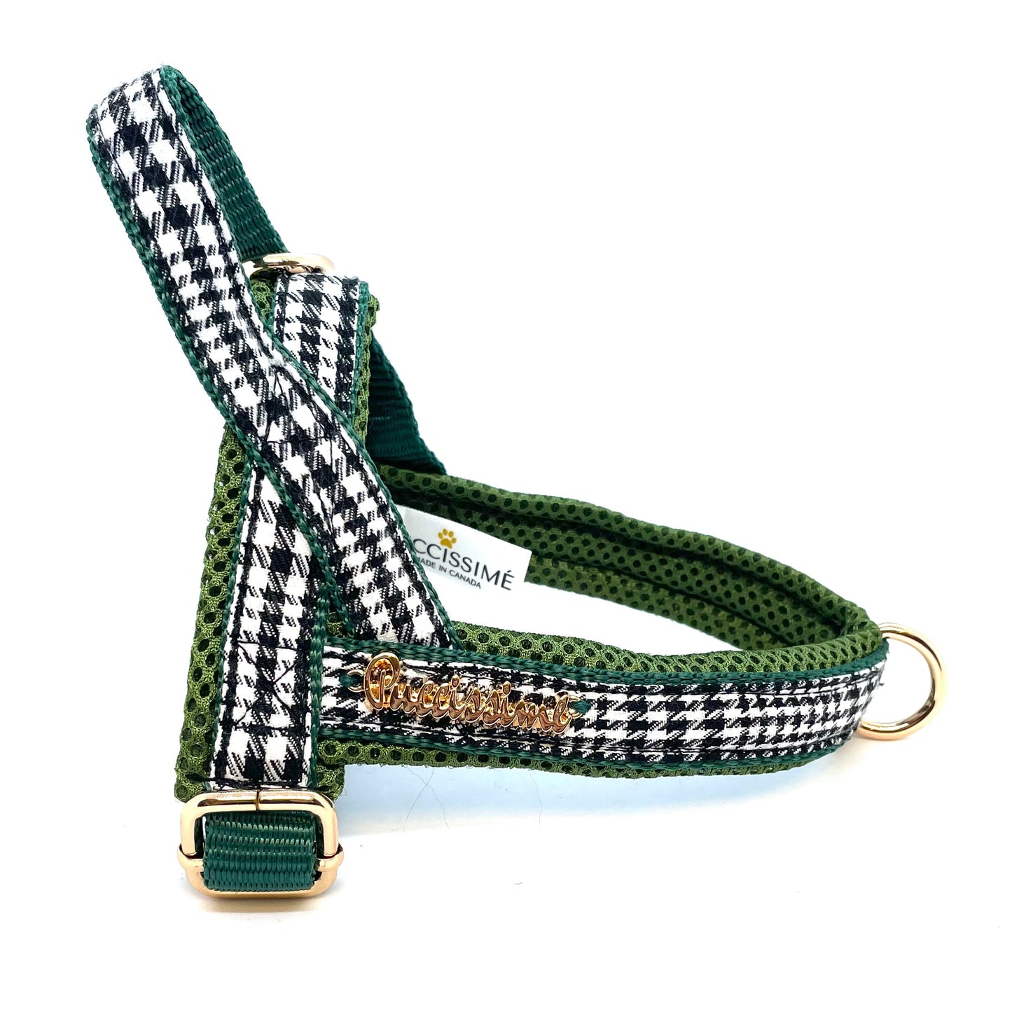 Fern Houndstooth Green One-Click Dog Harness
