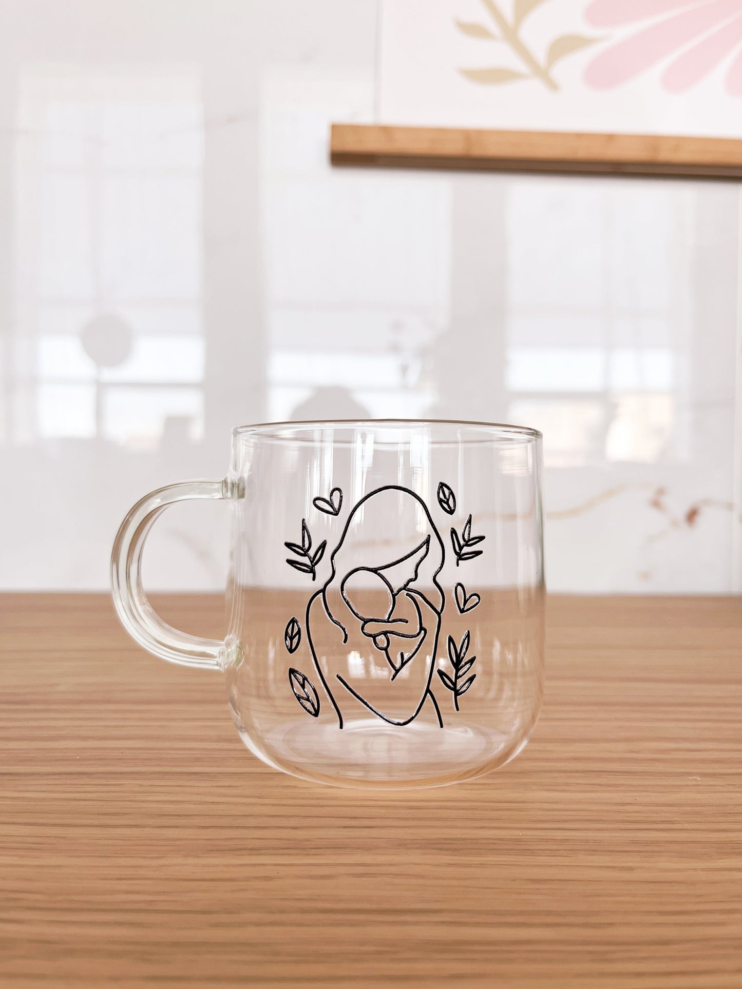 Tasse en verre clair - Maman line art