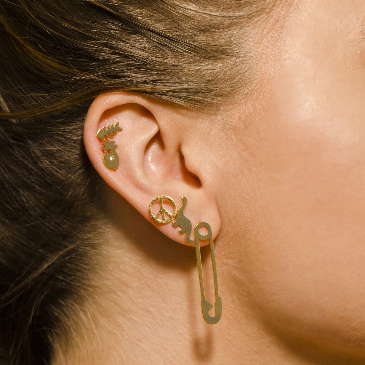 DINO: Dinosaur Stud Earrings in Gold