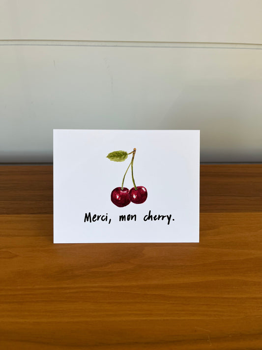 Merci, mon cherry | Punny Dad Joke Greeting Card