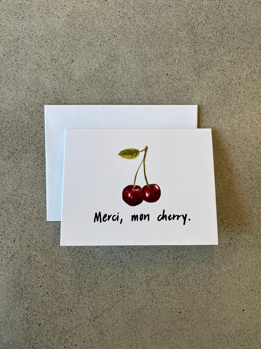 Merci, mon cherry | Punny Dad Joke Greeting Card