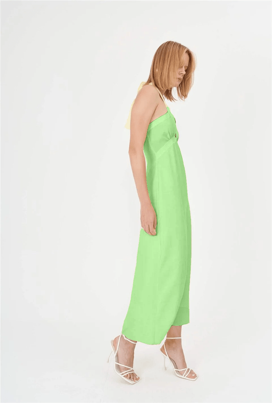 Sustainable Halter Neck Summer Dress - Lime Green
