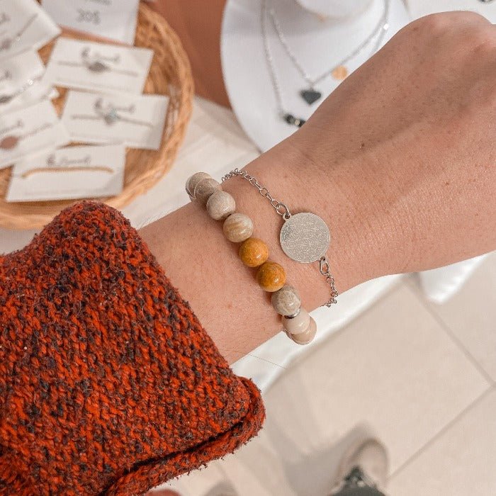 RENOUVEAU | Bracelet en howlite, jaspe et acier inoxydable