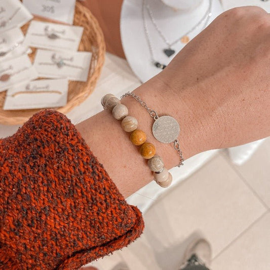 RENOUVEAU | Bracelet en howlite, jaspe et acier inoxydable