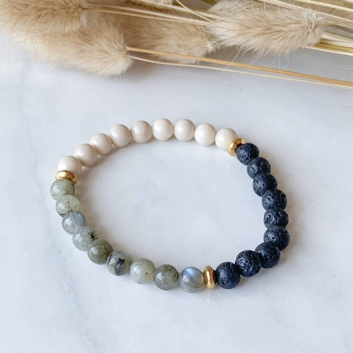SILLANS | Bracelet en labradorite, lave et acier inoxydable