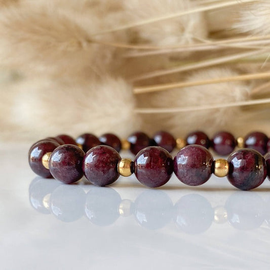 GRENAT | Bracelet en pierres de grenat et acier inoxydable