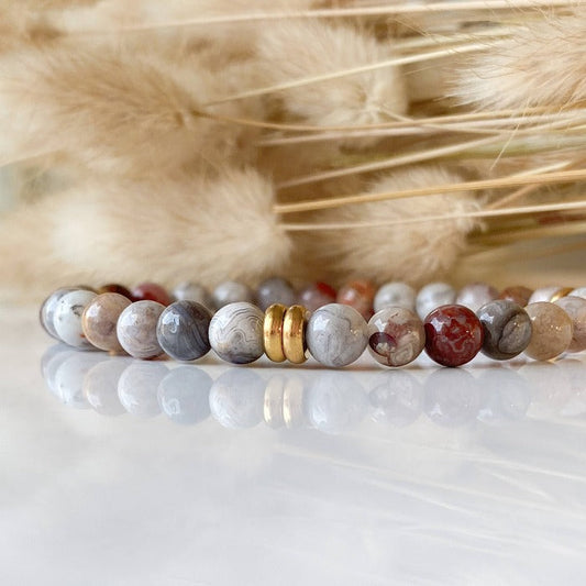 AGATE | Bracelet en pierres d'agate et acier inoxydable
