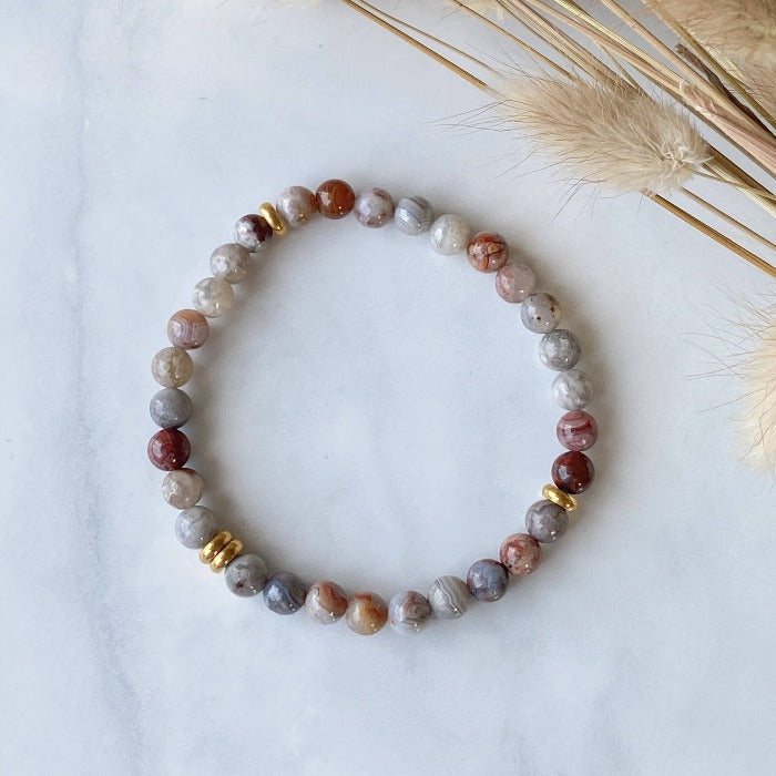 AGATE | Bracelet en pierres d'agate et acier inoxydable