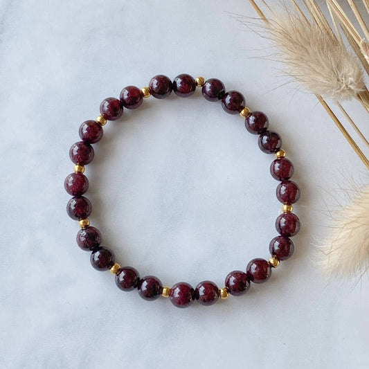 GRENAT | Bracelet en pierres de grenat et acier inoxydable