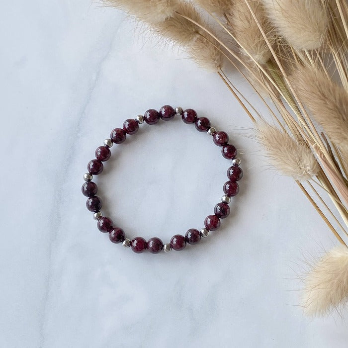 GRENAT | Bracelet en pierres de grenat et acier inoxydable