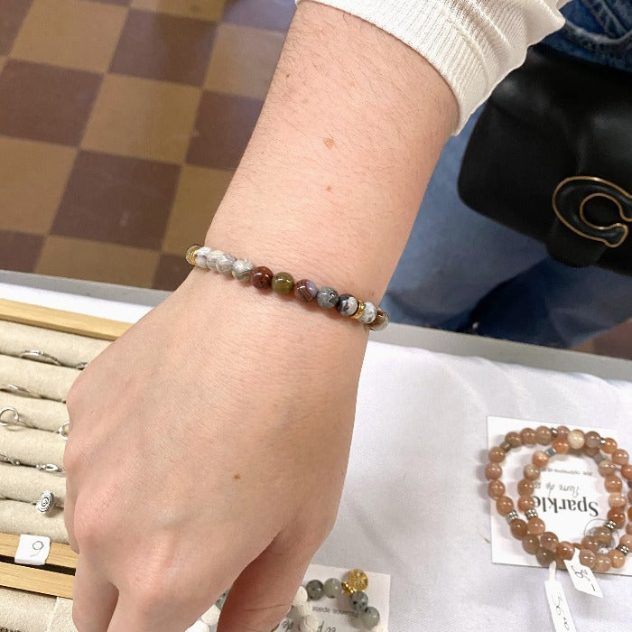 AGATE | Bracelet en pierres d'agate et acier inoxydable