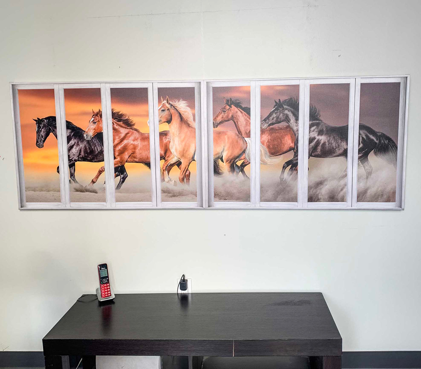 Panoramic Team of Horses with window effect- Animal Print Canvas