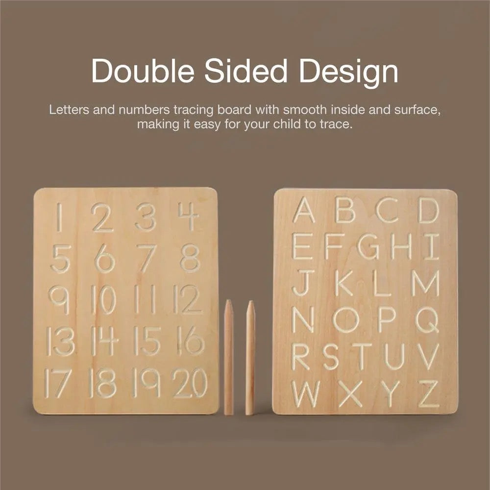 Wooden Alphabet & Number Tracing Board With Wooden Pen