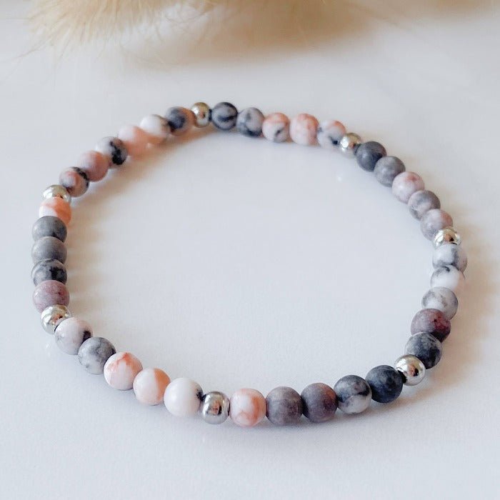 PINKY | Bracelet en jaspe zébrée rose et acier inoxydable
