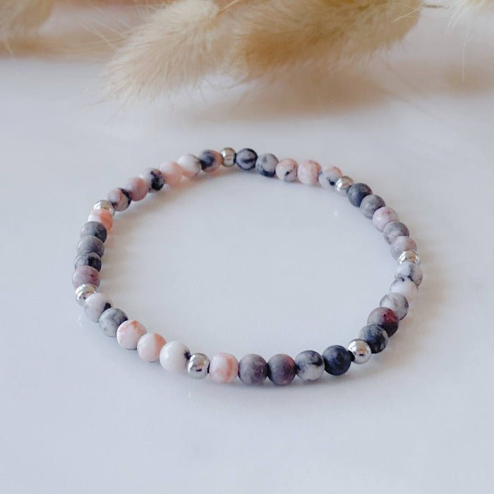 PINKY | Bracelet en jaspe zébrée rose et acier inoxydable