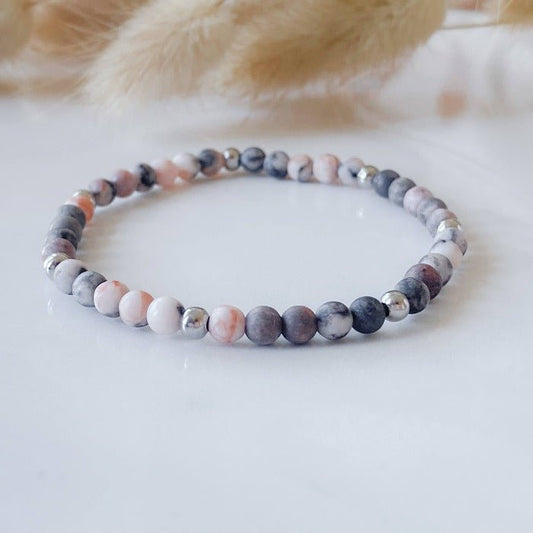 PINKY | Bracelet en jaspe zébrée rose et acier inoxydable