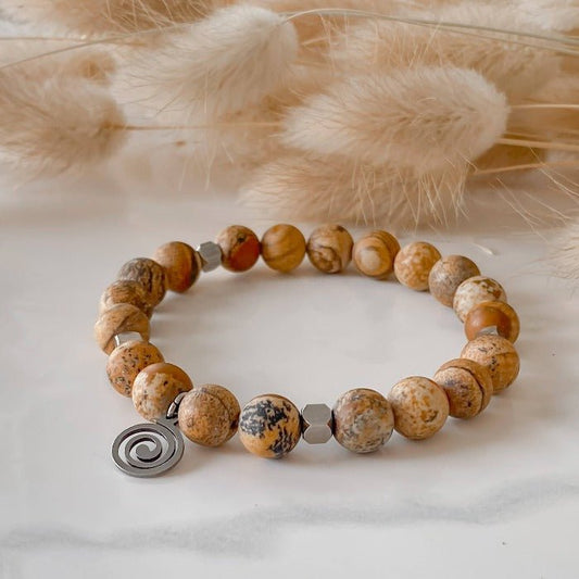 SABLE | Bracelet en jaspe paysage et acier inoxydable