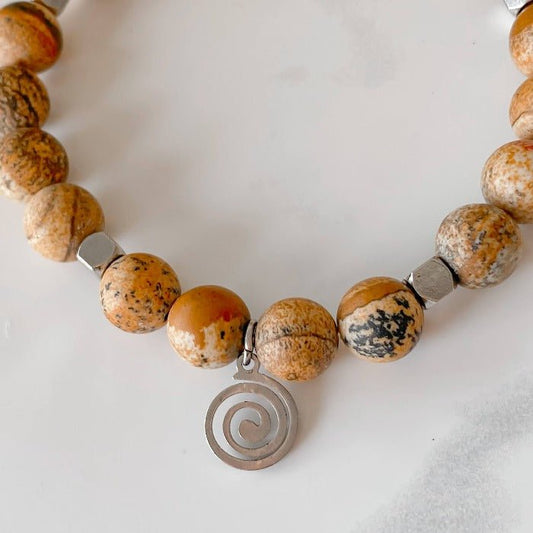 SABLE | Bracelet en jaspe paysage et acier inoxydable