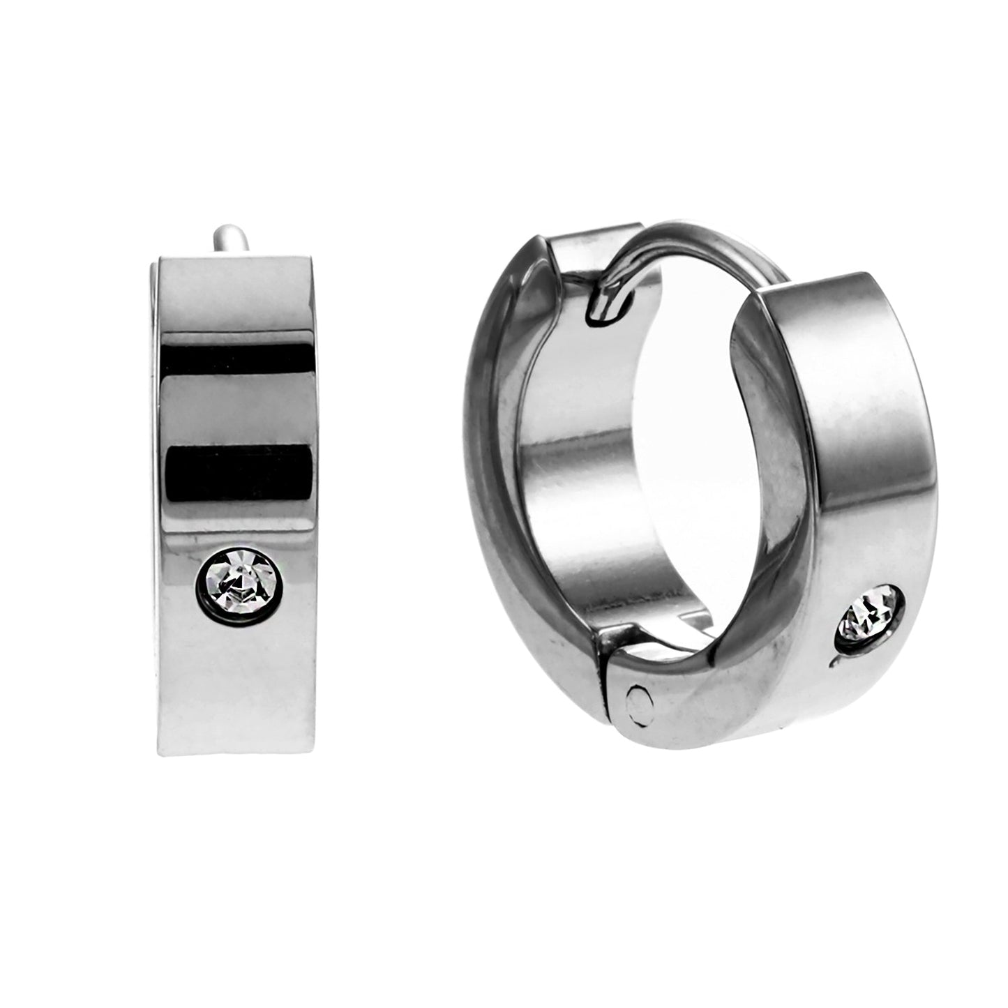 INIS: Wide Mini Hoop Earrings with a Solitaire Zirconia Gemstone in Silver