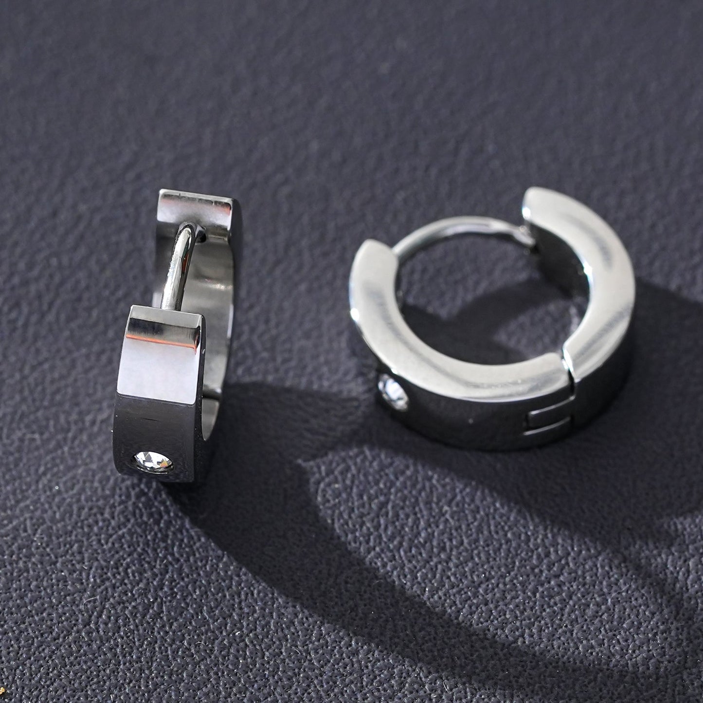 INIS: Wide Mini Hoop Earrings with a Solitaire Zirconia Gemstone in Silver