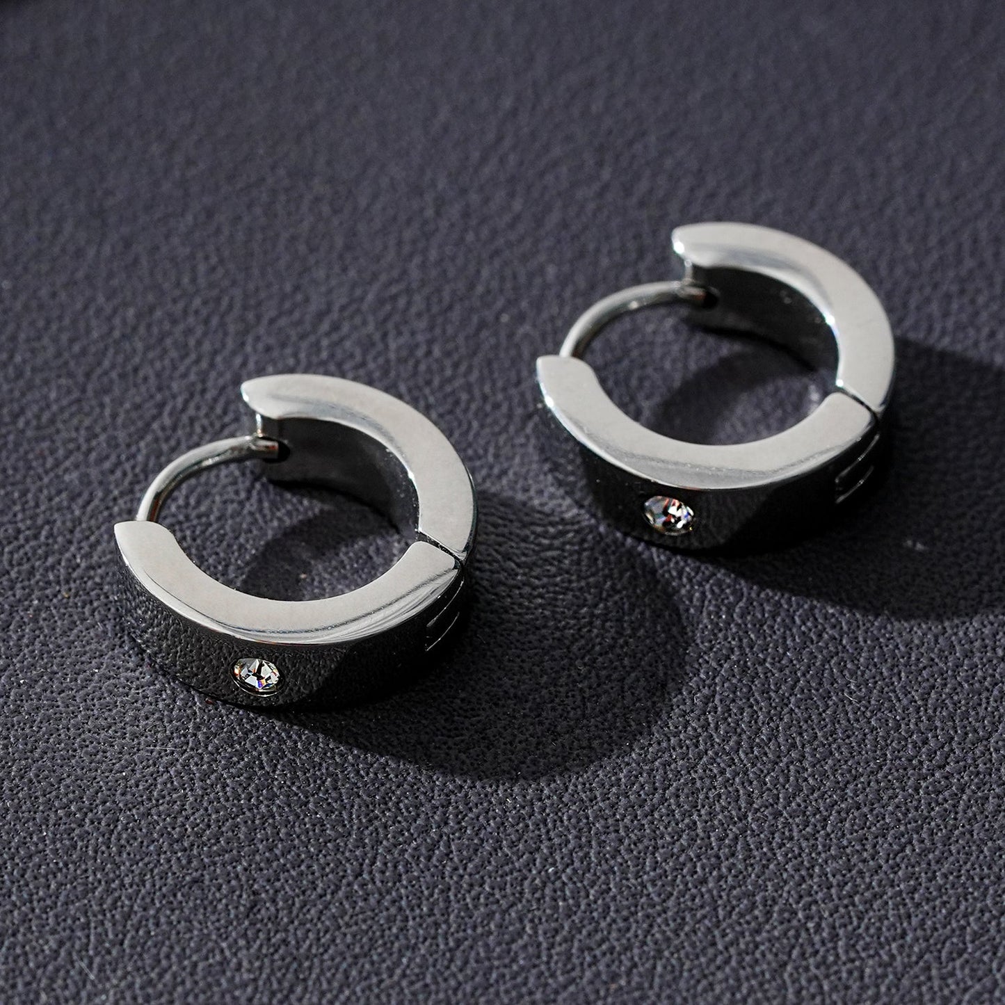 INIS: Wide Mini Hoop Earrings with a Solitaire Zirconia Gemstone in Silver