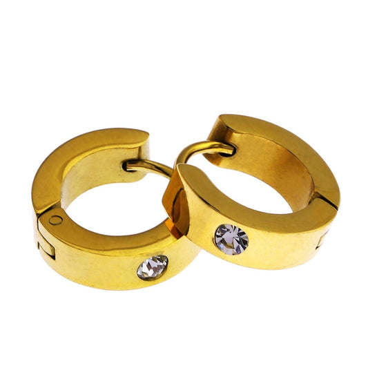 INIS: Wide Mini Hoop Gold Earrings with a Solitaire Zirconia Gemstone