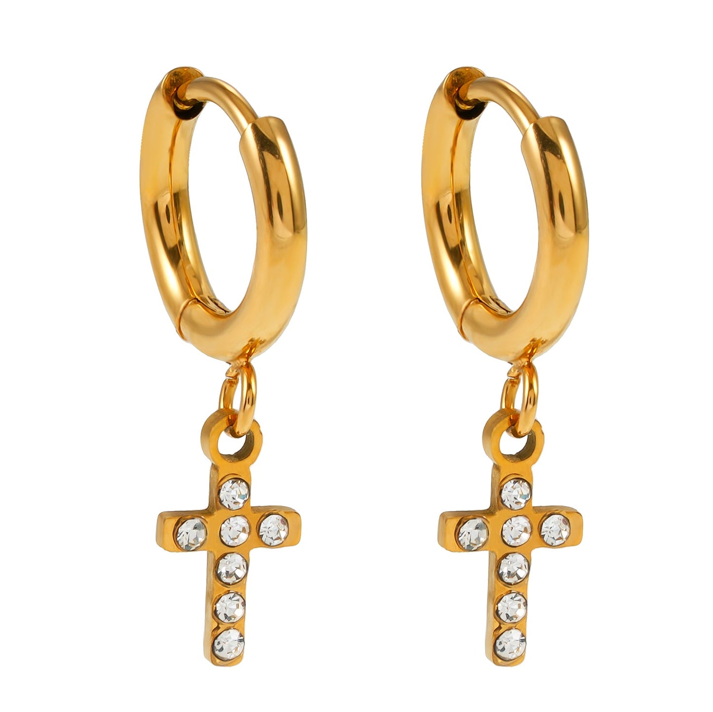ISTEN Gold: Mini Hoop Earrings with Pavé Zirconia Cross