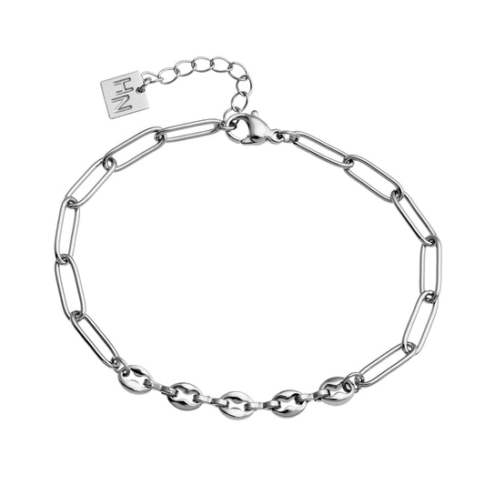 IZARA Paper-Clip & Oval-Beads Chain Bracelet in Silver