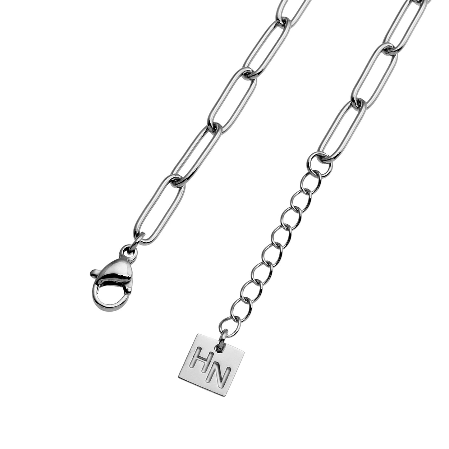 IZARA Paper-Clip & Oval-Beads Chain Bracelet in Silver