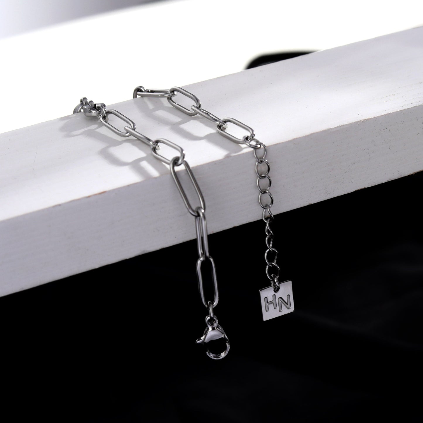 IZARA Paper-Clip & Oval-Beads Chain Bracelet in Silver