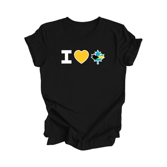 I Love Canada - Canadian Maple Leaf with Bahamas Flag, Canadian Gift T-Shirt, Bahamian Present, National Flag Tee Shirt - Inspired X