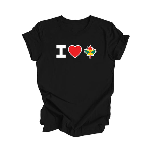 I Love Canada - Canadian Maple Leaf with Grenadian Flag, Canadian Gift T-Shirt, Grenadian Present, National Flag Tee Shirt - Inspired X