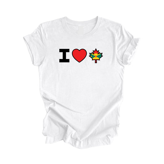 I Love Canada - Canadian Maple Leaf with Grenadian Flag, Canadian Gift T-Shirt, Grenadian Present, National Flag Tee Shirt - Inspired X